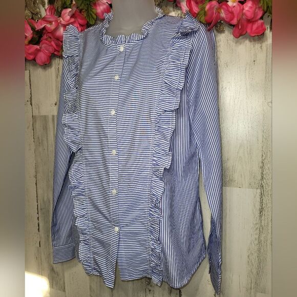 Avec Les Filles Ruffled Button Up Long Sleeve Shirt NWT - Picture 4 of 12